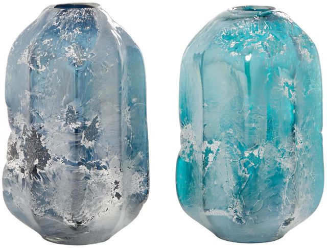 Deco Marche 2-Piece Blue Handmade Blown Vase Set-1