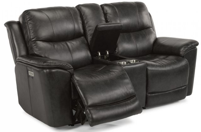 Flexsteel® Cade Black Power Reclining Loveseat with Console and Power Headrests-1