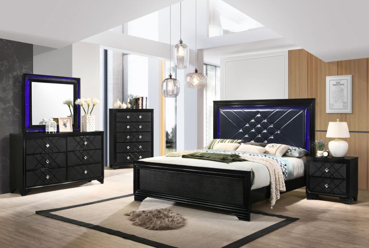 Coaster Penelope 4 Piece Black Midnight Star King Bedroom Set Furniture Express Valdosta GA