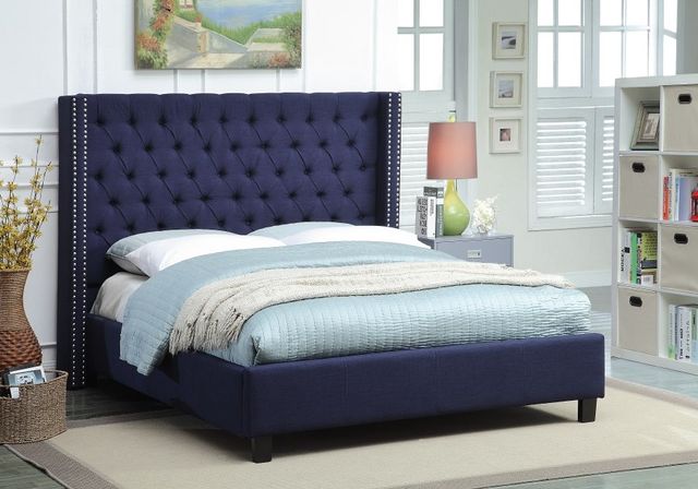 Meridian Furniture Ashton Navy Linen Queen Bed-1