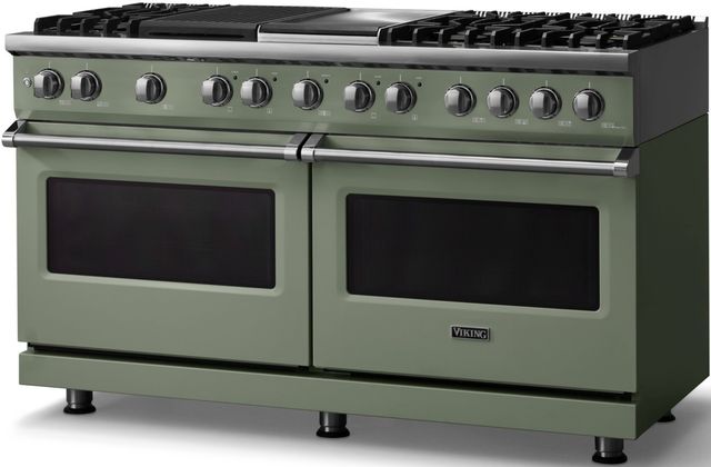 Viking® 5 Series 60" Eucalyptus Pro Style Dual Fuel (LP) Range with Polished Chrome Trim-2