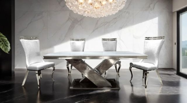 Furniture of America® Palazzo 7-Piece Chrome Dining Table Set with White Chairs-0