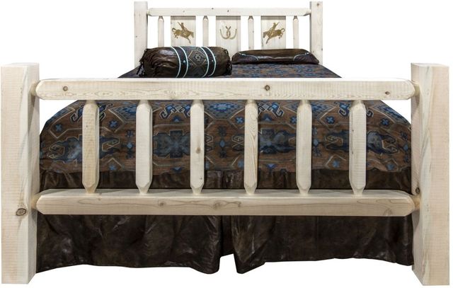 Montana Woodworks® Homestead Clear Lacquer Full Bed with Laser Engraved Bronc Design-1