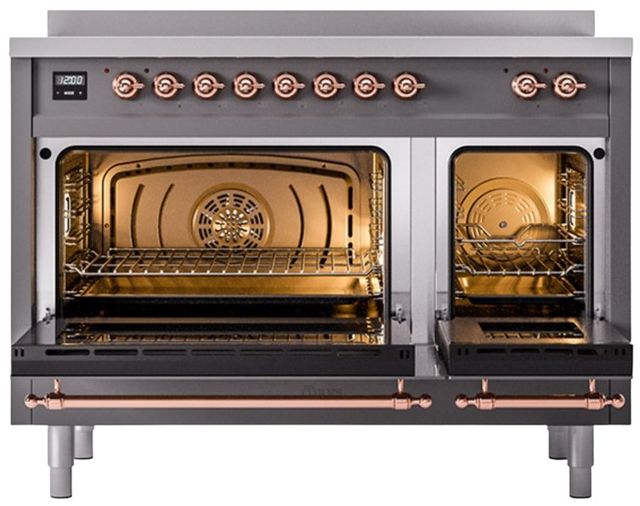 Ilve® Nostalgie II Series 48" Graphite Matte Pro Style Induction Range with Cooper Trim-1