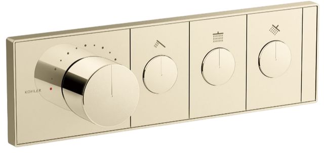 KOHLER® Anthem® Vibrant French Gold 3-Outlet Recessed Mechanical Thermostatic Valve Control-0