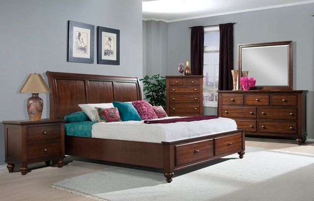 Elements International Chatham Warm Cherry Queen Sleigh Storage Bed-2