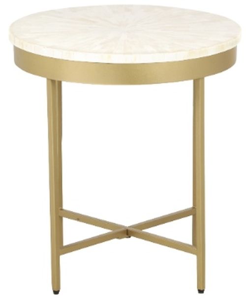 LR Home White Top Round Side Table with Gold Metal Base-2