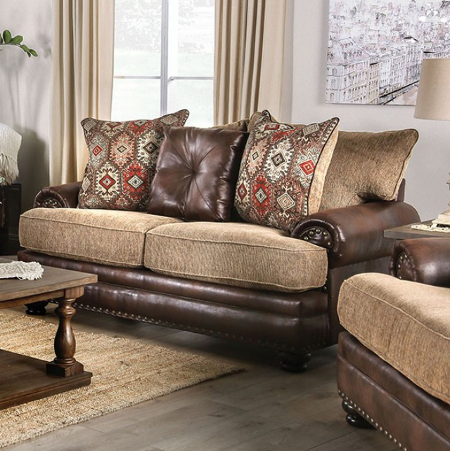 Furniture of America® Fletcher Brown/Tan Sofa and Loveseat-2