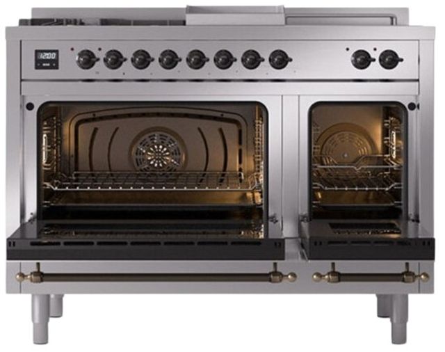 Ilve® Nostalgie II Series 48" Stainless Steel Pro Style Dual Fuel Range-1