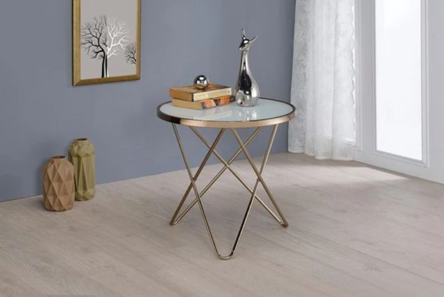 ACME Furniture Valora White Frosted Glass Top End Table with Champagne Base-4