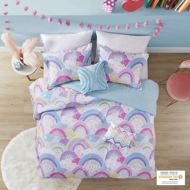 Olliix by Urban Habitat Kids Emily Multi Twin Cotton Printed Rainbow Cotton Reversible Comforter Set-0