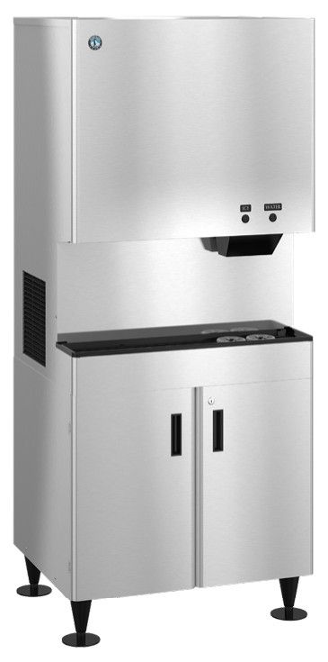 Hoshizaki OptiServe™ 34" 782 lb. Stainless Steel Water-Cooled Icemaker and Touchless Water Dispenser with Built In Storage Bin -1