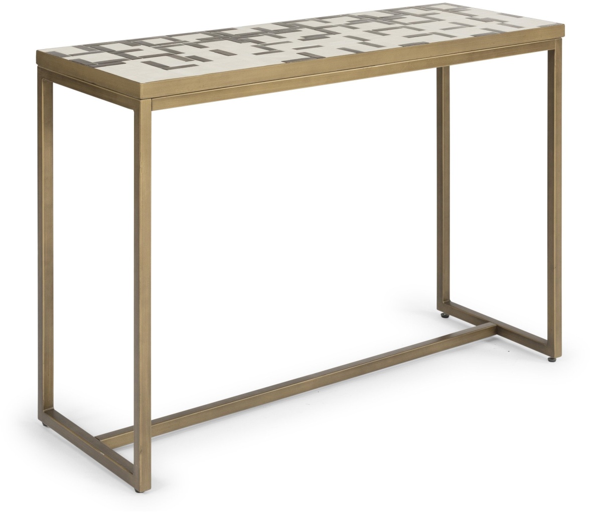 homestyles Geometric II Bronze Console Table with Cream Mosaic Tile Top