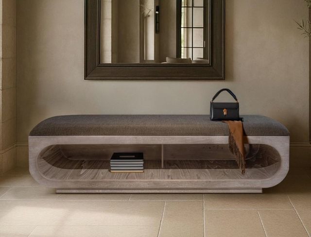 International Furniture Direct Balam Brown/Stained White Bench with Open Storage-1