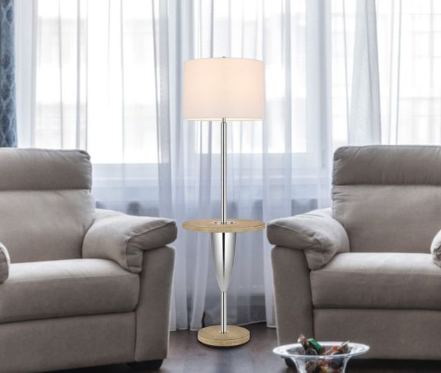 Cal® Lighting & Accessories Lockport Chrome/Wood Floor Lamp-3