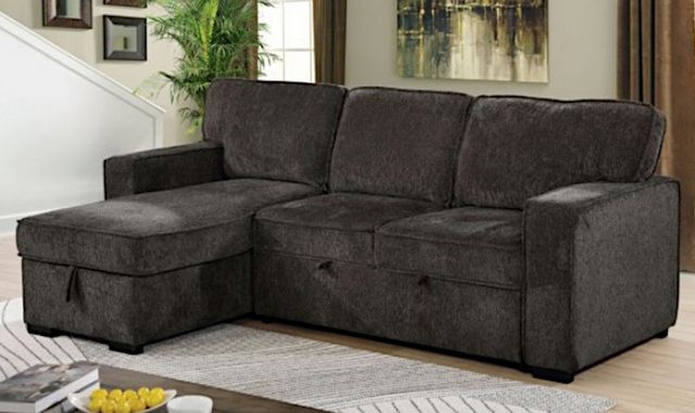 Furniture of America® Ines 2-Piece Dark Gray L-Shaped Pullout Sleeper Sectional and Reversible Chaise-3