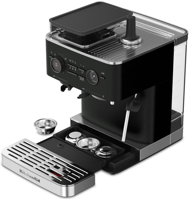 KitchenAid® Cast Iron Black Semi Automatic Espresso Machine with Burr Grinder-3