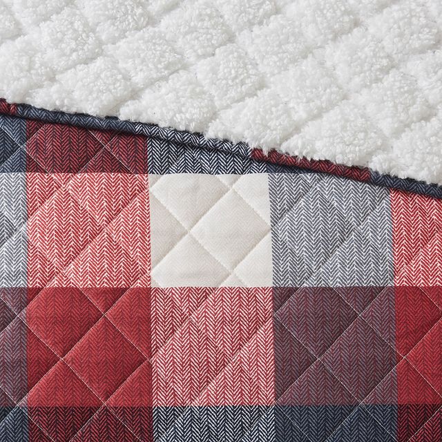 Olliix by Madison Park Pines Hill 4 Piece Red Full/Queen Printed Herringbone to Sherpa Reversible Coverlet Set-4