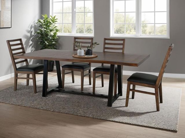 International Furniture Direct Walnut Reddish Brown Dining Table with Black Base-1
