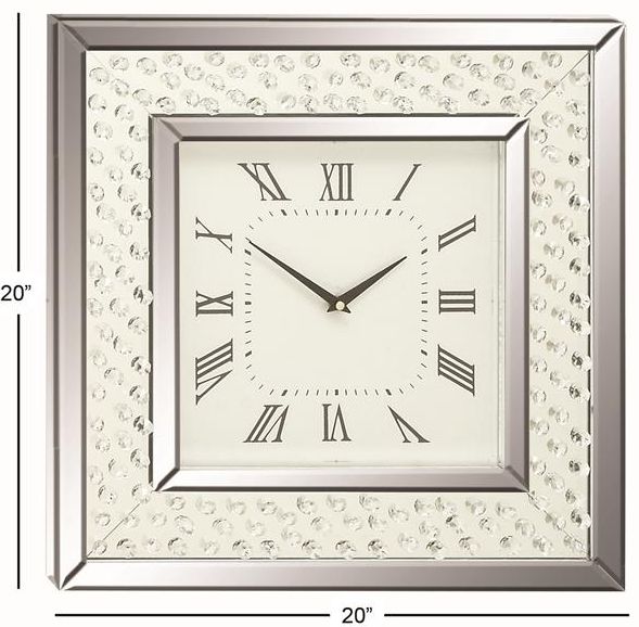 Deco Marche Silver Mirrored Floating Crystals Wall Clock-3