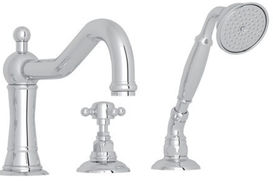 Rohl® Acqui Polished Chrome 4-Hole Deck Mount Column Spout Tub Filler with Handshower-1