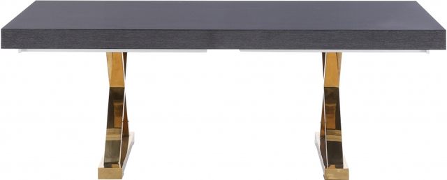 Meridian Furniture Excel Gray Lacquer Extendable Dining Table with Gold Stainless Base-2