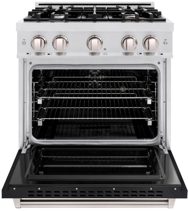 ZLINE Classic Series 30" Satin Stainless Steel Pro Style Dual Fuel Range with Black Matte Door-3