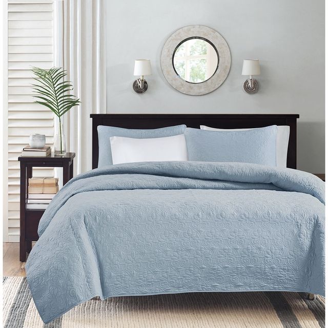 Olliix by Madison Park Blue Full/Queen Quebec Reversible Coverlet Set-2