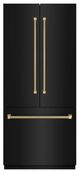 ZLINE Autograph Edition 36"  19.6 Cu. Ft. Black Stainless Steel French Door Built-In Bottom Freezer Refrigerator with Water Dispenser and Ice Maker in Graphite Gray Interior and Champagne Bronze Helix Handles-0