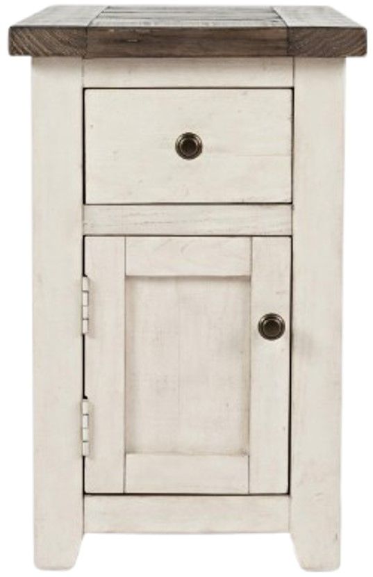 Jofran Inc. Madison County Barnwood Chairside Table with Vintage White Base-2