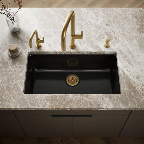 KOHLER® Iron/Tones® Black 33" Top/Undermount Single-Bowl Kitchen Sink-1