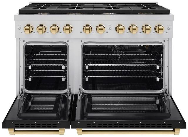 ZLINE Autograph Edition Paramount 48" Stainless Steel Pro Style Gas Range with Black Matte Door and Polished Gold Accents-1