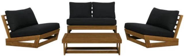 Linon Bluffton 4-Piece Black/Natural Wooden Outdoor Conversation Set-1