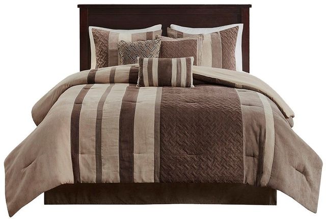Olliix by Madison Park 7 Piece Tan King Kennedy Faux Suede Comforter Set-0