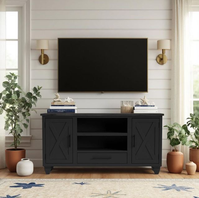 Legends Home Real Cozy Liberty Seal Skin Black 64" Fireplace Console-1