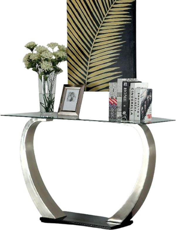 Furniture of America® Roxo Tempered Glass Sofa Table with Satin Plated Base