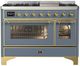 Ilve® Majestic III 48" Blue Gray Pro Style Dual Fuel Natural Gas Range with Triple Glass Door and Brass Trim-0