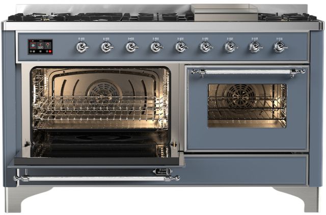 Ilve® Majestic III 60" Blue Gray Pro Style Dual Fuel Natural Gas Range with Triple Glass Door and Chrome Trim-3
