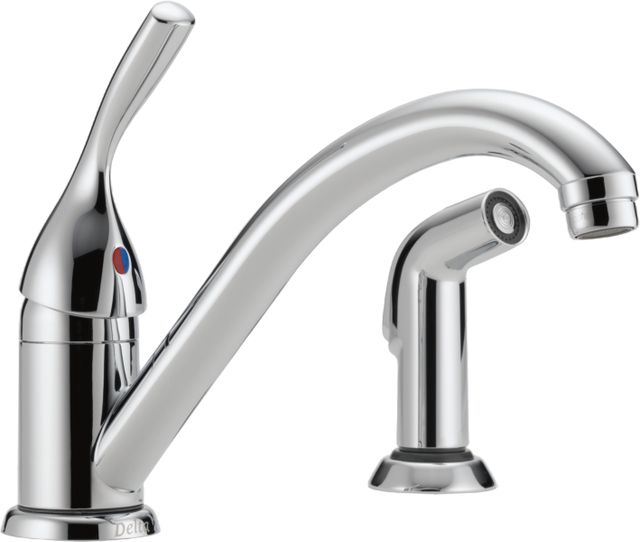 Delta 134 / 100 / 300 / 400 Chrome Single Handle Kitchen Faucet with Spray-0