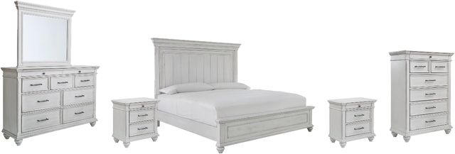 Benchcraft® Kanwyn 6-Piece Whitewash King Panel Bed Set-0
