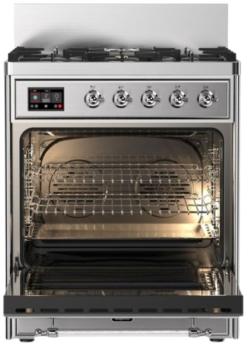 Ilve® Majestic III 30" Stainless Steel Pro Style Dual Fuel Natural Gas Range with 5 Black Brass Burners and Chrome Trim-1