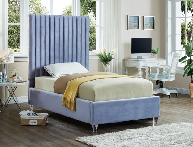 Meridian Furniture Candace Sky Blue Velvet Twin Bed-1