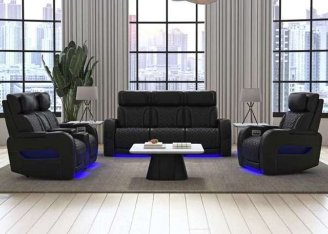 Elements International Prime Time P3 Jet Black Power Recliner with LED-1