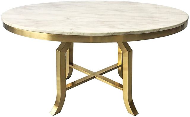 Harp & Finial® Fillmore White Marble Dining Table with Brushed Gold Base -0