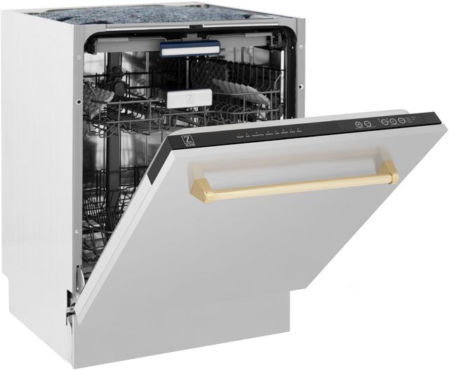 ZLINE Autograph Edition 24" Stainless Steel Built In Dishwasher with Polished Gold Handle-3