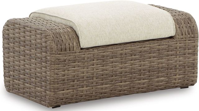 Signature Design by Ashley® Sandy Bloom Beige Outdoor Ottoman with Cushion-0