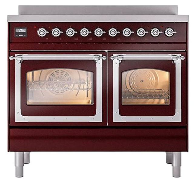 Ilve® Nostalgie II Noblesse 40'' Burgundy Pro Style Induction Range with Chrome Trim-1