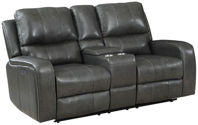 New Classic® Home Furnishings Linton Dark Gray Dual Power Reclining Console Loveseat-0