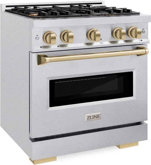 ZLINE Classic Autograph Edition 30" Satin Stainless Steel Pro Style Dual Fuel Range with Champagne Bronze Accents-2
