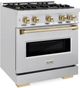 ZLINE Classic Autograph Edition 30" Satin Stainless Steel Pro Style Dual Fuel Range with Champagne Bronze Accents-2